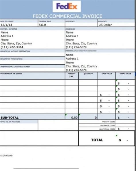 Fedex Commercial Invoice Excel Sample3 | Invoice template word, Invoice